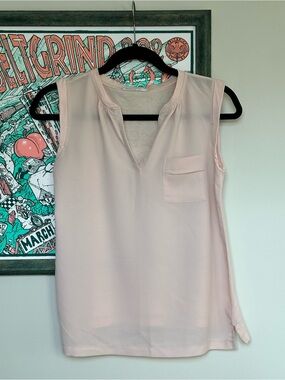 MANGO Pink Sleeveless V-neck Front Pocket Casual Top Blouse Women’s Size XS